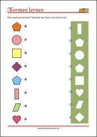 Formen erkennen und verbinden - Arbeitsblätter mit Bilder für Kinder  zum Ausdrucken