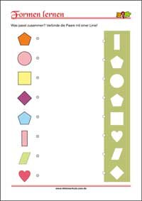 Geometrische Formen erkennen und zuordnen – Kostenlose Arbeitsblätter für Kinder als PDF