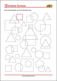 Geometrische Formen lernen - Quadrat – Kostenlose Arbeitsblätter für Kinder als PDF