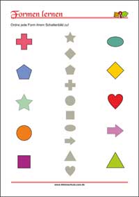 Geometrische Formen zuordnen – Kostenlose Arbeitsblätter für Kinder als PDF