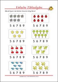Einfache Zählaufgabe - Kostenlose Arbeitsblätter als PDF zum Ausdrucken