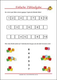 Einfache Zählaufgabe - Kostenlose Arbeitsblätter als PDF zum Ausdrucken