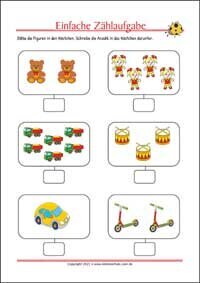 Einfache Zählaufgabe - Kostenlose Arbeitsblätter als PDF zum Ausdrucken