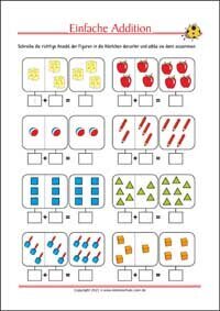 Einfache Addition - Kostenlose Arbeitsblätter für Kinder als PDF zum Ausdrucken