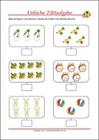 Einfache Zählaufgabe - Kostenlose Arbeitsblätter als PDF zum Ausdrucken