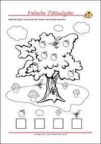 Einfache Zählaufgabe - Kostenlose Arbeitsblätter als PDF zum Ausdrucken