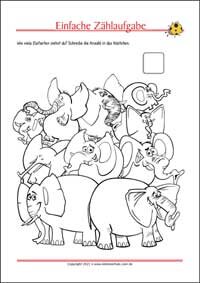 Einfache Zählaufgabe - Kostenlose Arbeitsblätter als PDF zum Ausdrucken