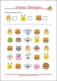 Einfache Zählaufgabe - Kostenlose Arbeitsblätter als PDF zum Ausdrucken