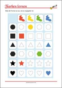 Farben lernen - Kostenlose Arbeitsblätter mit Bilder für Kinder zum Ausdrucken
