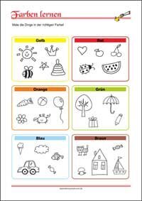 Farben lernen - Kostenlose Arbeitsblätter mit Bilder für Kinder zum Ausdrucken