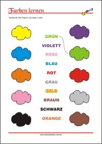 Farben lernen - Arbeitsblätter mit Bilder für Kinder  zum Ausdrucken