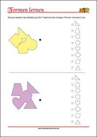 Geometrische Formen erkennen und zuordnen mit Lösungen – Kostenlose Arbeitsblätter für Kinder als PDF