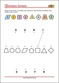 Geometrische Formen erkennen und zuordnen – Kostenlose Arbeitsblätter für Kinder als PDF