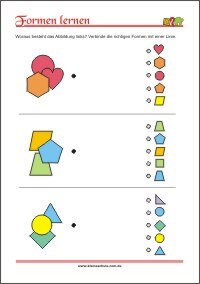 Formen lernen und erkennen  - Arbeitsblätter mit Bilder für Kinder  zum Ausdrucken
