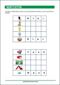 Hier-Tier-Bier-Vier-Eier - Wortleiter - Wortspiel für Kinder als PDF zum Ausdrucken
