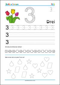 Zahlen lernen und schreiben - Kostenlose Arbeitsblätter als PDF zum Ausdrucken